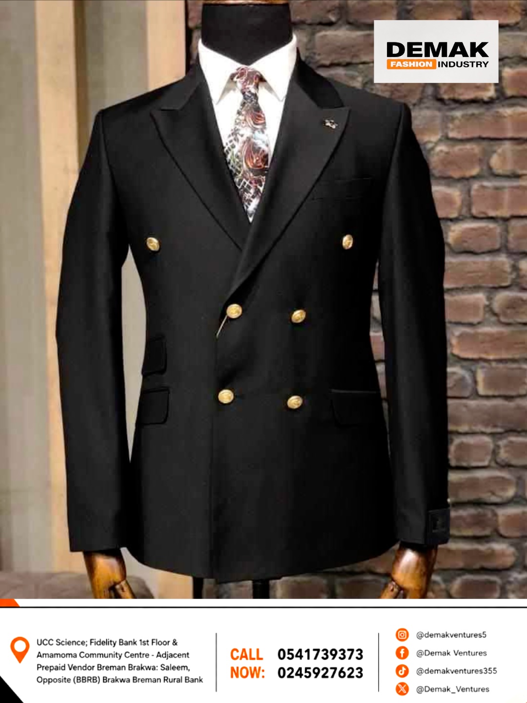 Classic Black Double Breasted Suit 